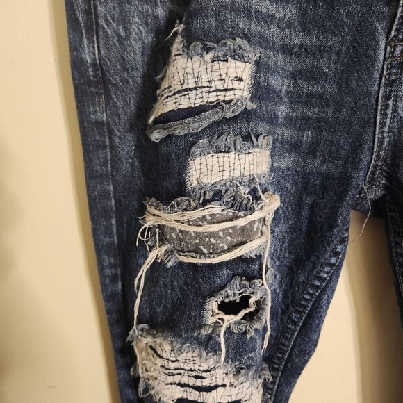 C J Black Skinny Flex Premium Denim Destroyed Distressed Jeans Size 34x32 - Picture 5 of 12